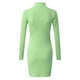 thumbnail image 4 of Vestido midi básico informal de mujer con costuras acanaladas, manga larga y fruncidos, de poliéster y spandex, ideal para fiestas y salidas nocturnas, 4 of 5