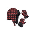 thumbnail image 2 of N'Ice Caps Boys Toddler Infants Buffalo Plaid Fleece Trooper Winter Hat Mitten Set - Red, 2 of 6