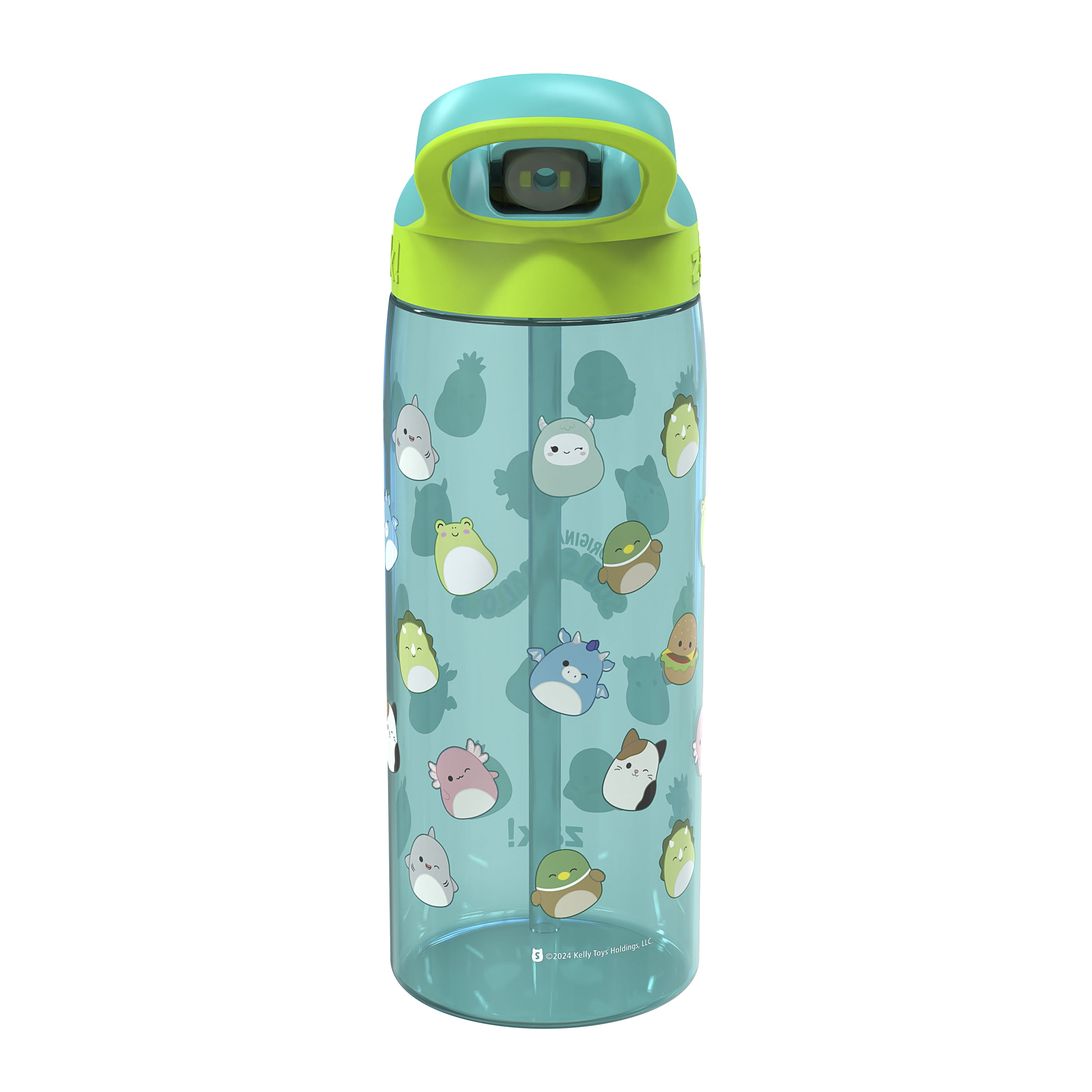 Zak Designs 25oz Squishmallows Kids Straw Water Bottle, Durable Plastic Park Bottle with Easy-Open Locking Spout Cover for Travel, Built-In Carry Handle, Teal