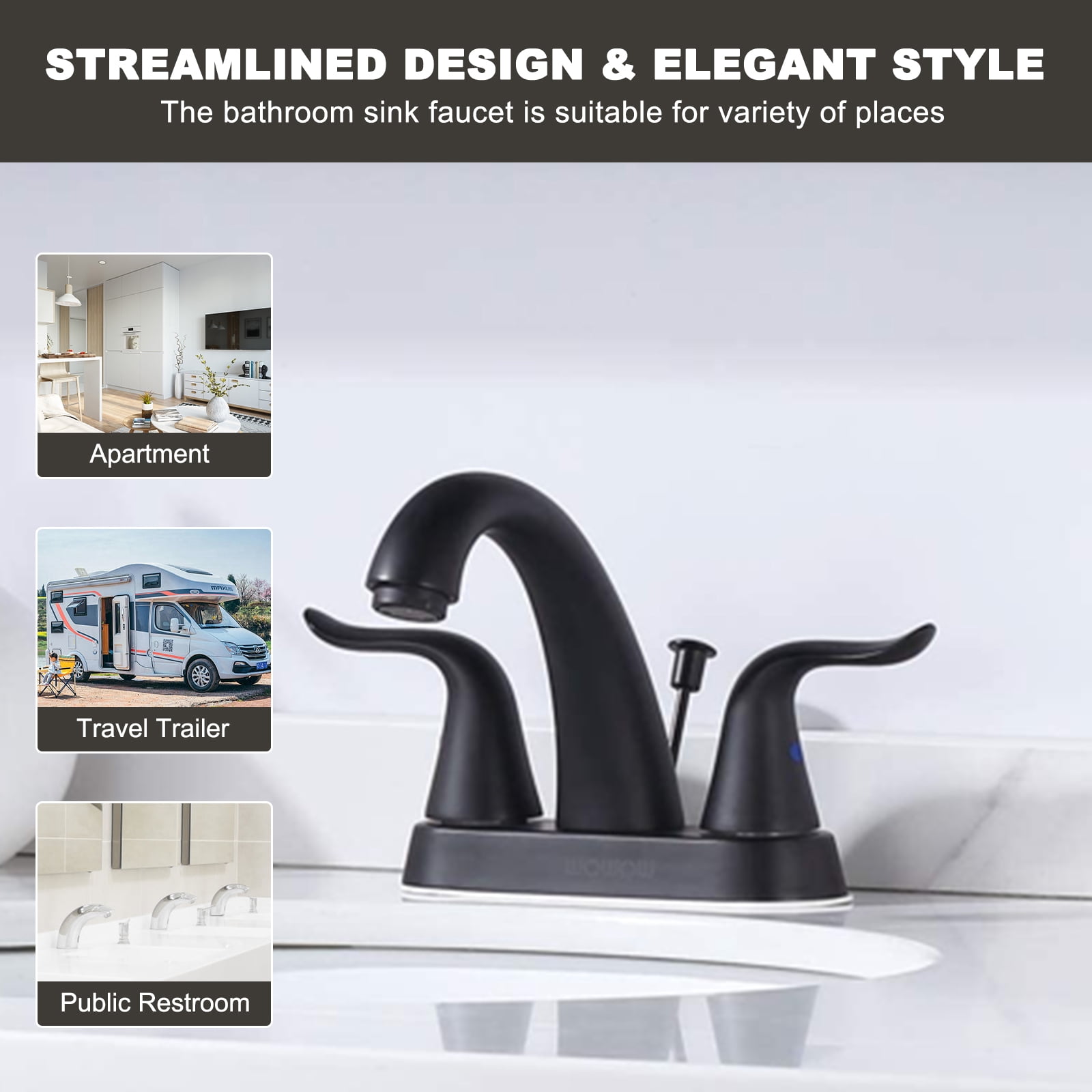 Wowow 2 Handle 4 inch Centerset Bathroom Basin Faucets in Black