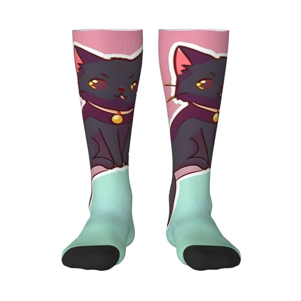 Fotbe Cats On Broomstick Calcetas Divertidas Estampadas para Hombre y Mujer, Calcetas de Algodón hasta la Rodilla para Caminar, Correr, Enfermería y Embarazo