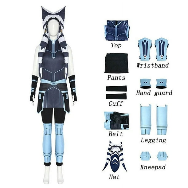 Disfraz de Star Wars Ahsoka Tano para mujeres y niños, disfraz de Caballero Jedi de las Guerras Clon, sombrero de uniforme Ahsoka Tano, disfraces de Halloween