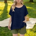 thumbnail image 2 of Aihuaihua Linen Tops for Girls Oversized Summer Boho Short Sleeve Shirts Kids Plain Loose Lightweight Beach Blouse Navy 15-16 Years, 2 of 5