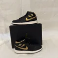 thumbnail image 1 of Ni - ke Air Jordan 1 Mid Grade School Black / Metallic Gold-White DQ8423-071, 1 of 5