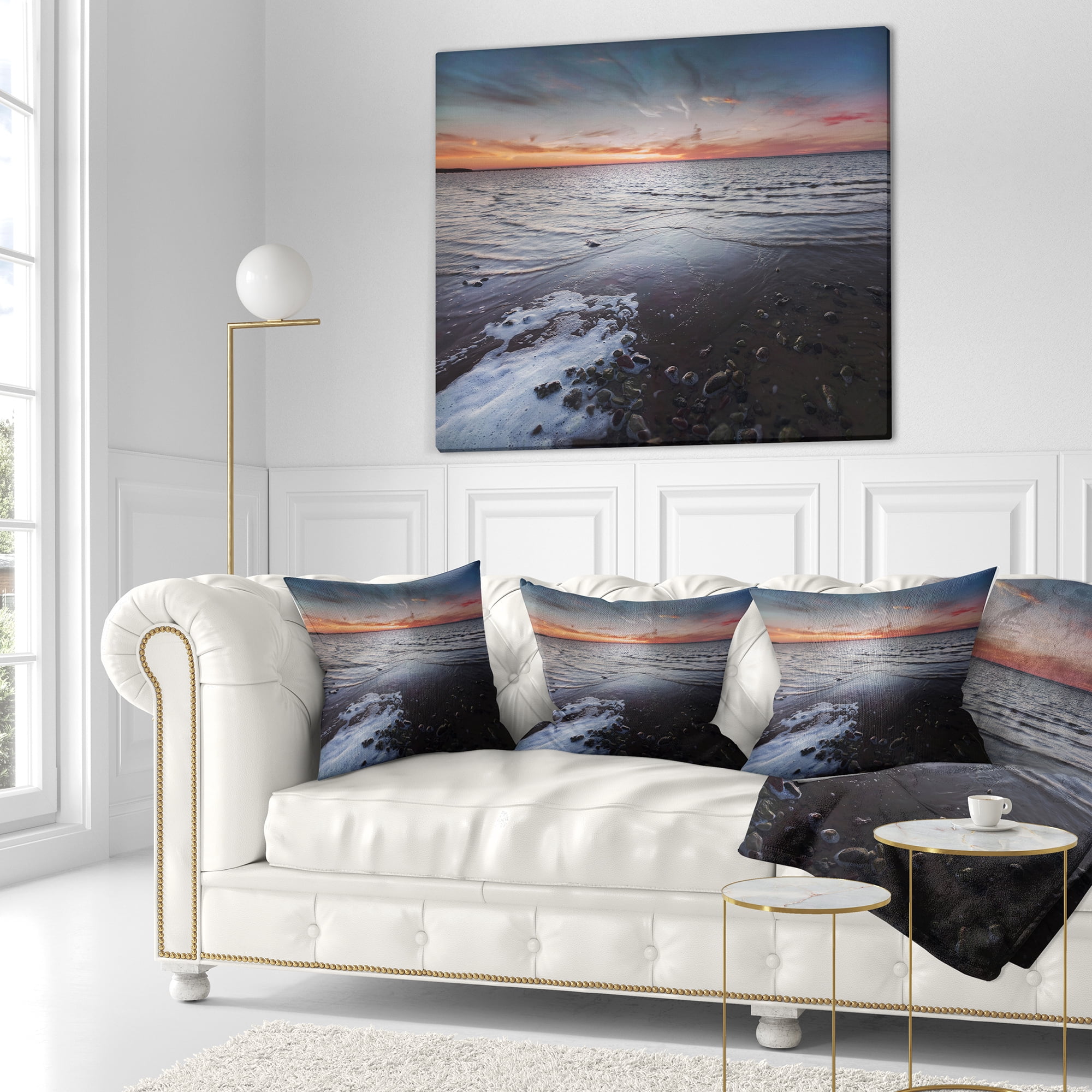 Designart Beautiful Sunset on Chudskoy Lake - Seashore Throw Pillow - 16x16