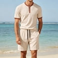 thumbnail image 2 of hotojiny Men's 2 Pieces Set Short Sleeve Henley Shirts and Comfortable Shorts Set Summer Beach Vacation Outfits(Khaki,X-Large), 2 of 7