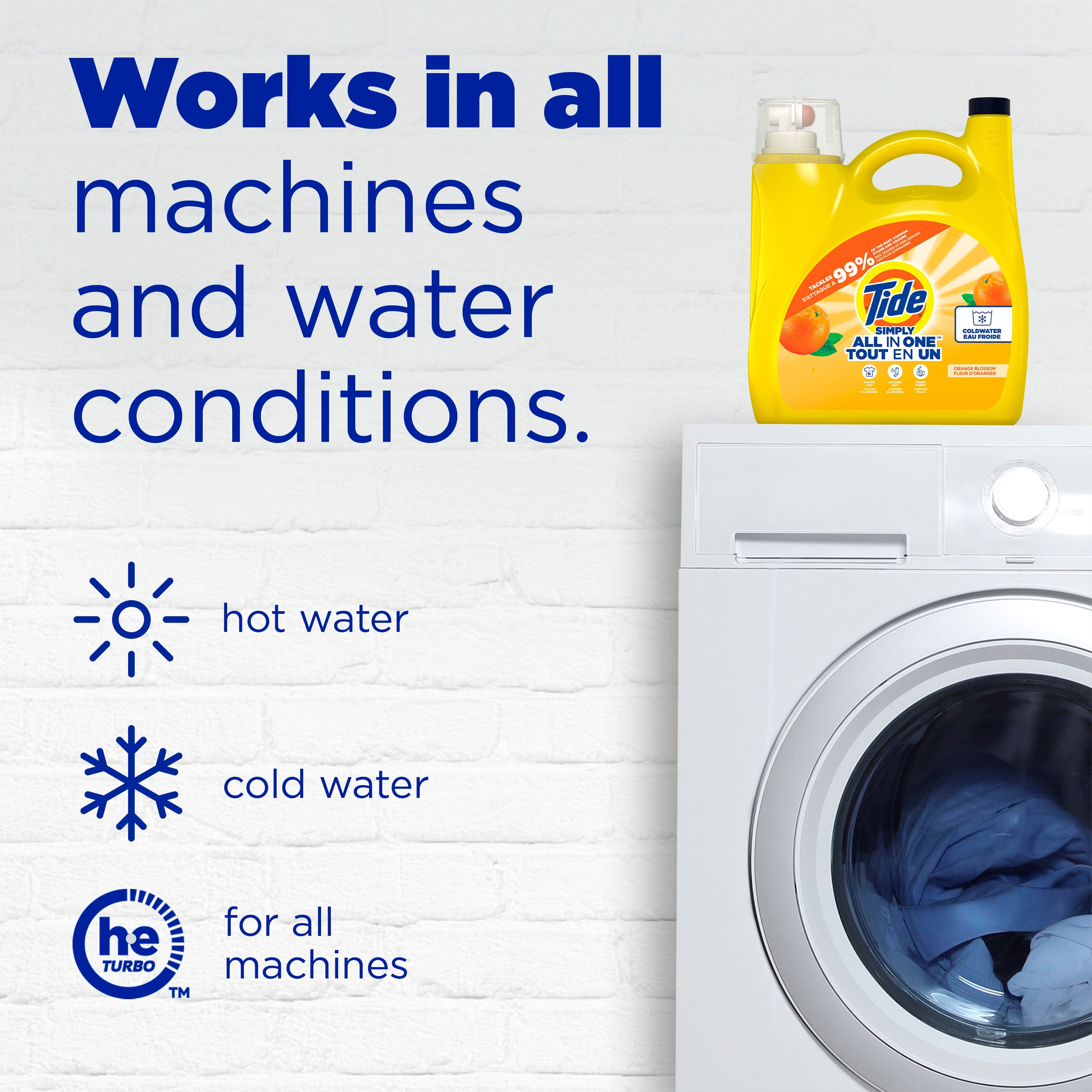 Détergent à lessive liquide Tide Simply Tout-en-un, parfum Fleur d’oranger, 107 brassées, 4,16 L TIDE TD SM LQ CHE FO107BR