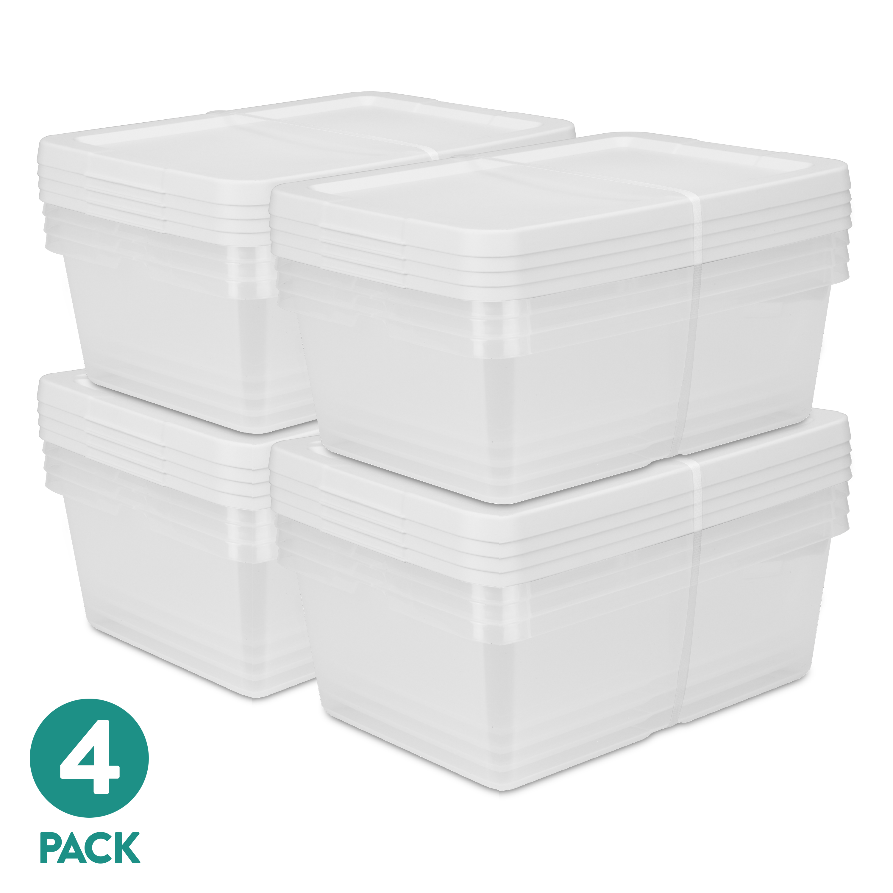 Sterilite Set of (4) Small Storage Bin, 12 Quart Clear Plastic Storage Container with Snap-On Lid, White, 4 Pack