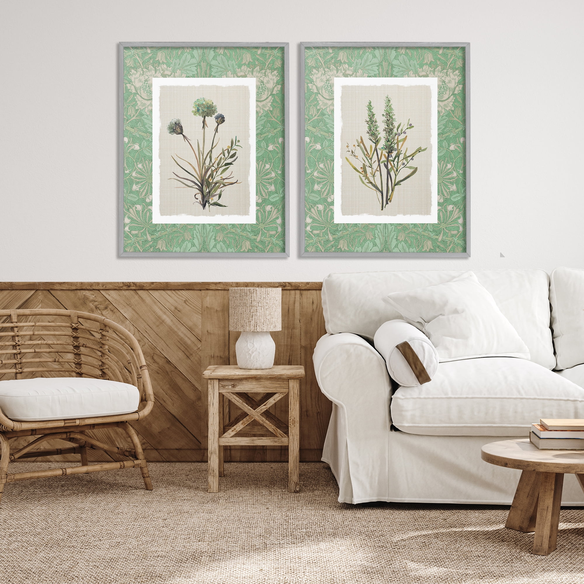 Stupell Industries Green Tone Herbal Blooms 2 Piece Gray Framed Giclee Art Set, design by Carol Robinson