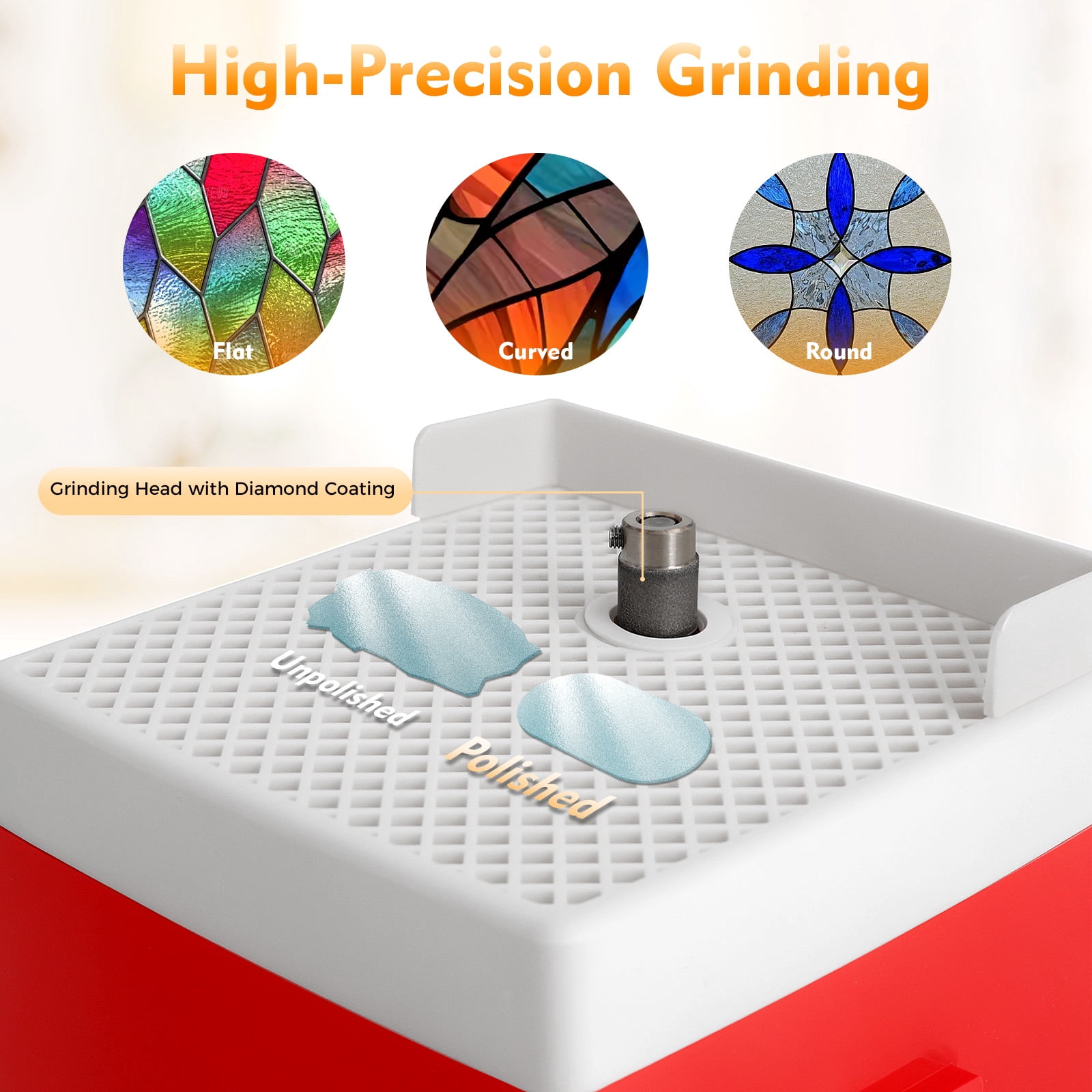 ChicHomey 110V Stained Glass Grinder Diamond,4200RPM, Automatic Water Feed,for Glass, Ceramic, Jade, Stone, DIY & Workshop,Red​