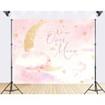 thumbnail image 2 of Pink Gold Over The Moon Backdrop Crescent Moon Stars Clouds Baby Shower Photography Background Newborn Birthday Party Decorations Banner Photo Booth Props, 2 of 3
