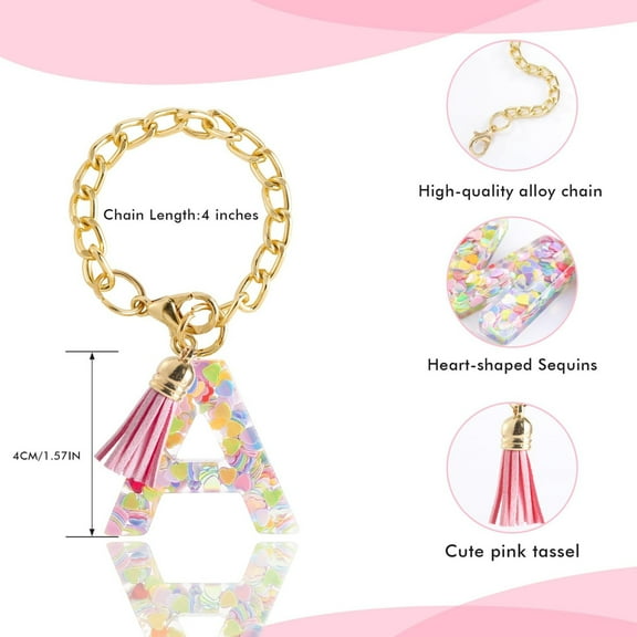 Viflosae Cute Pink Key Chains for Women Girls, Initial Letter Keychains with Tassel, Charms for Key Purse Handbags Backpacks（A-Z）