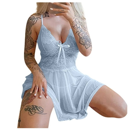 

DORKASM Womens Lace See Through Chemise Teddy Sexy Plus Size Babydoll Nightgown See Through Sleepwear 3XL
