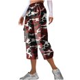 thumbnail image 2 of Stephy Women's Casual Camouflage Print Cargo Pants Stretch Elastic Waist Tapered Pants with Pockets, Red, M, 2 of 7