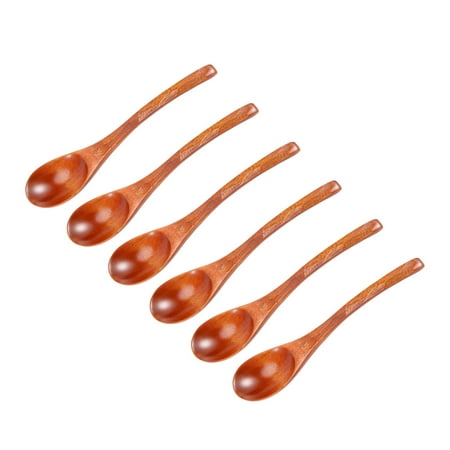 

Galnuat Wooden Soup Spoons 6 Pieces 7.84 Inches Japanese Ramen Spoons Round Nanmu Wood Long Handle Kids Rice Dessert Dark Brown