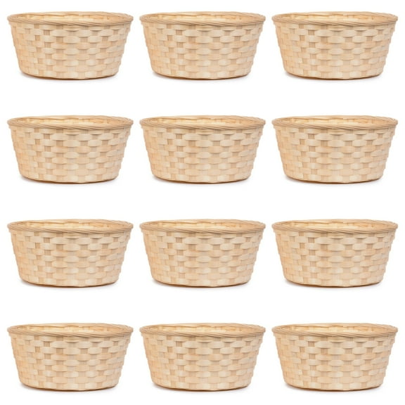 12 PCS Round Gift Baskets,Small Handwoven Baskets,Wood Bread and Fruit Baskets for Kitchen Storage,Serving Display,Restaurant Counter,Rustic Party Table Decoration