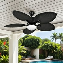 ModFusion 52in Gothic Troplical Ceiling Fan Light, 6-Speed Remote, 5 Palm Leaf Blades, Black
