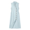 thumbnail image 4 of ClodeEU Women's Sleeveless Collared Linen Blend Midi Shirt Dress,Button Front Wrap Dress with Pockets Light Blue,Women's Plus XL, 4 of 6
