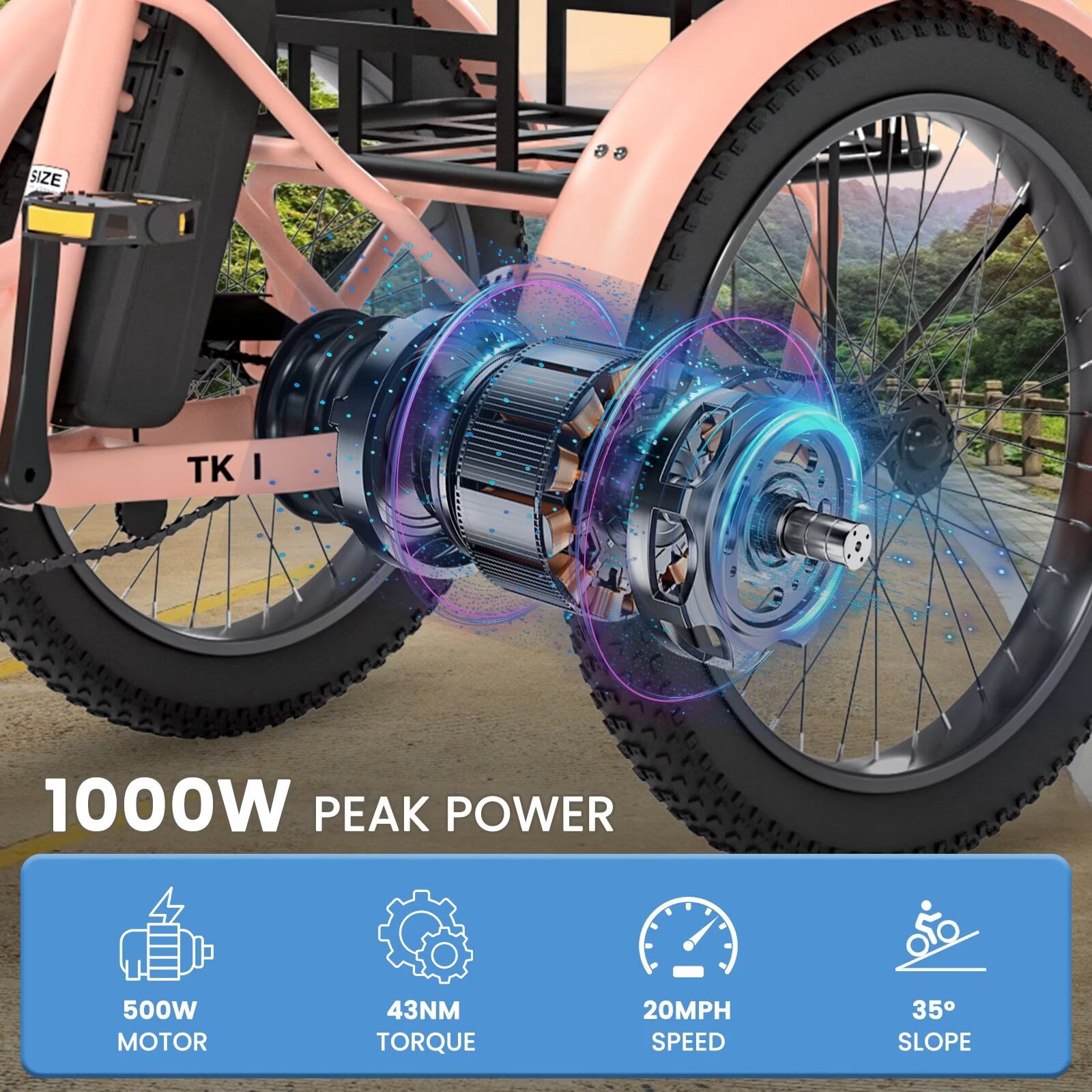 Lilypelle  Folding Electric Tricycle for Adults, Peak 1000W Motor 48V Foldable Ebike Electric Trike, 20" Fat Tire 3 Wheel Electric Bicycle with Front & Rear Baskets & Pet Carrier