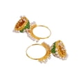 thumbnail image 3 of Crunchy Fashion Bollywood Jewellery Traditional Ethnic Bridal Bride Wedding Bridesmaid Gold plated Kundan Flower Meenakari Green Hoop Jhumka Earrings With White Pearl Earrings For Women's & Girl's, 3 of 4