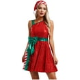 thumbnail image 2 of Mufeng Women's Christmas Candy Cane Costume Sparkly Dress with Hat Xmas Party Santa Claus Outfits Red L, 2 of 7