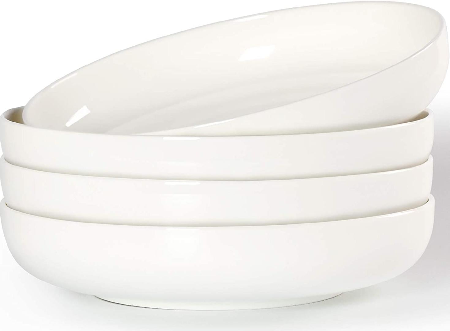 8.5 inch Pasta Bowls set of 4, 40 Ounces Shallow Salad Bowl Set, Off ...