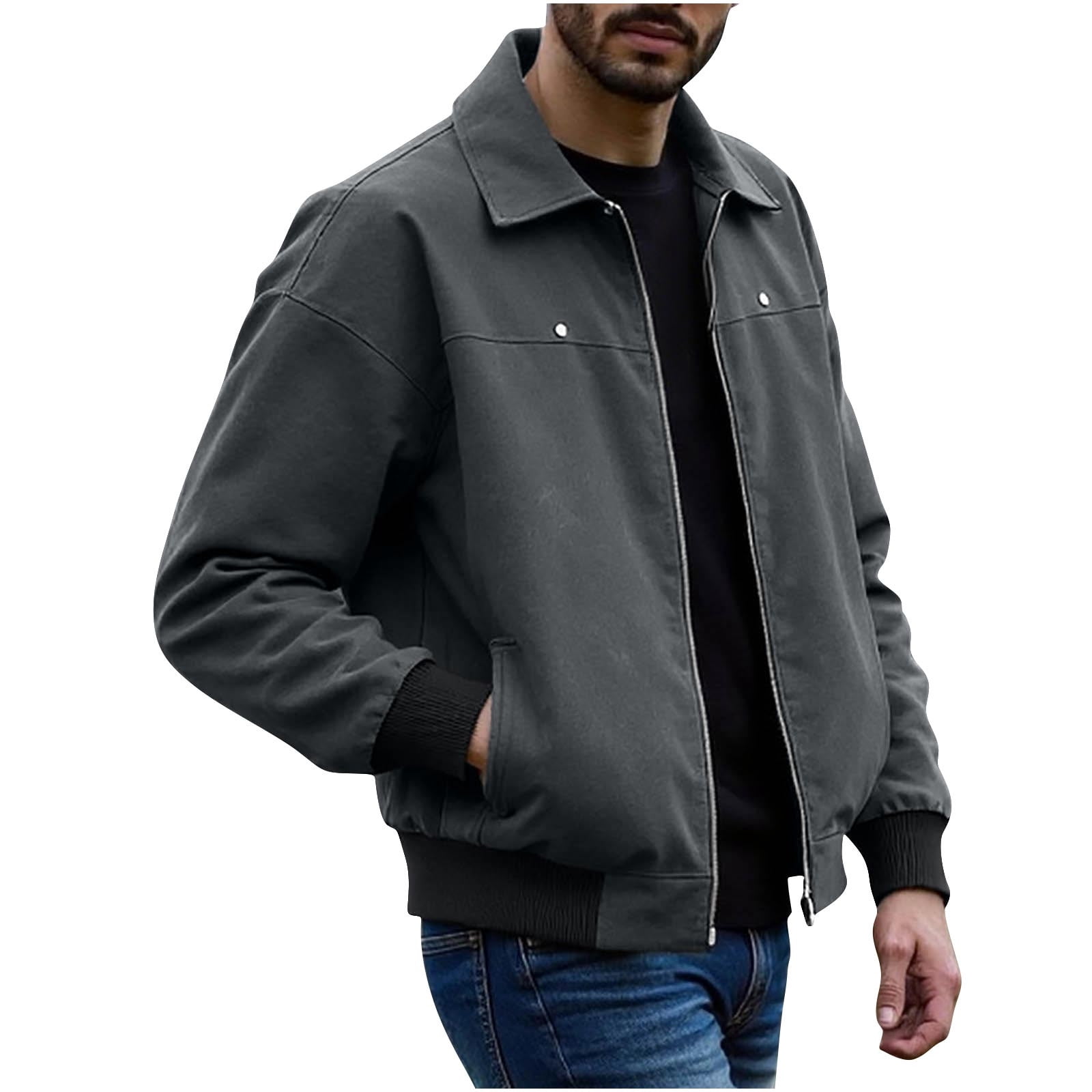 LNWUY Men's Solid Color Motorcycle Vintage Zipper Pocket PU
