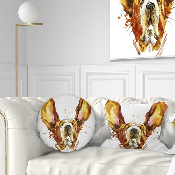 Designart Funny Brown Dog Basset - Animal Throw Pillow - 12x20