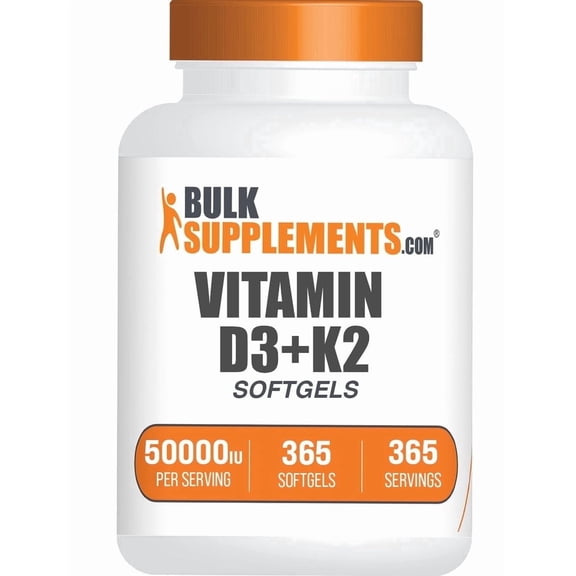 BulkSupplements Vitamin D3 50000IU   K2 Softgels - Vitamin Supplement, Immune Support - 1 Softgel per Serving, 365 Count
