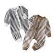 thumbnail image 4 of LOCHEX Newborn Baby Girl Boy Stripe Romper Unisex Gender Neutral Infant Button Jumpsuit Long Sleeve Bodysuit Clothes,Brown,6-9M, 4 of 8