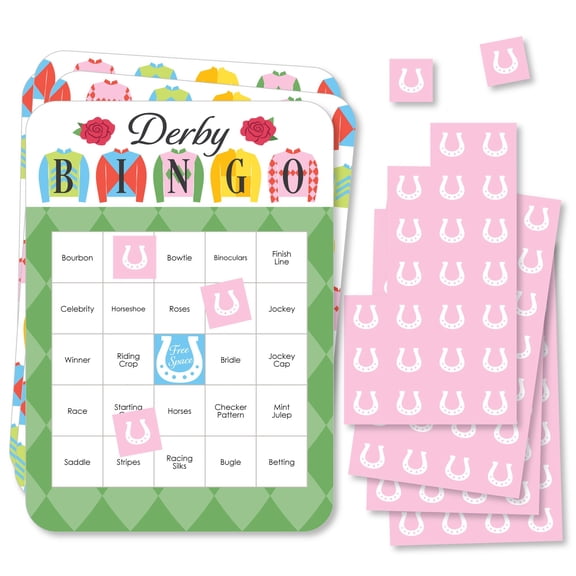 Big Dot of Happiness Derby Horse Race Bingo Cards and Markers, Kentucky Horse Racing Themed Party Activity, Derby Bingo Game - Set of 18