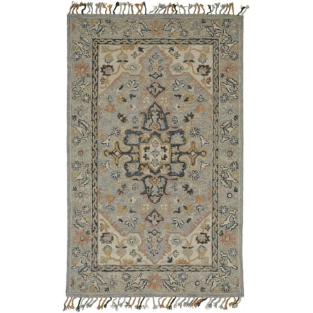 Mansfield Moroccan Wool Rug w/Tassels, Blue/Gray/Orange5ft x 8ft Area Rug