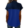 thumbnail image 3 of Dweltoz Denim Collar Short Sleeve Shirts for Womens Button Up V Neck Tops Casual Streetwear Patch Work Tees,Blue M, 3 of 4