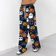 thumbnail image 3 of Hearthz Flannel Pajama Pants Women Ghost Pumpkin Spider Web Graphic Women Pajamas Fleece Pajama Pants Drawstring Elastic Waist Wide Leg Women's Pajama Pants, 3 of 5