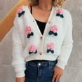 thumbnail image 4 of Womens Fuzzy Cardigan Sweater Long Sleeve Floral Cardigans Button Front Fluffy V Neck Sweaters White, M, 4 of 5