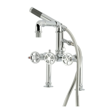 Kingston Brass AE6401CG Fuller 7" Center Deck-Mount Clawfoot Tub Faucet with Hand Shower, Polished Chrome