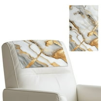 COEQINE PU Leather Recliner Headrest Protector Furniture Slipcover Anti-Slip Head Rest Covers with Adhesive Backed Hook and Loop Straps for Pets, 17x27 Inch, Marble White Gold, Set of 3