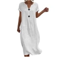 thumbnail image 2 of Wovilon Women's V-Neck Short Sleeve Shift Dress with Button Details, Cotton Linen Blend Loose Fit Casual Summer Midi Dress for Vacation and Daily Wear, 2 of 6