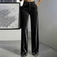 thumbnail image 2 of ZHYou No Boundarie Women's Velvet Dress Pants Straight Leg Button High Waist Casual Smooth Work Office Trousers with Pockets,Black,Size M, 2 of 7