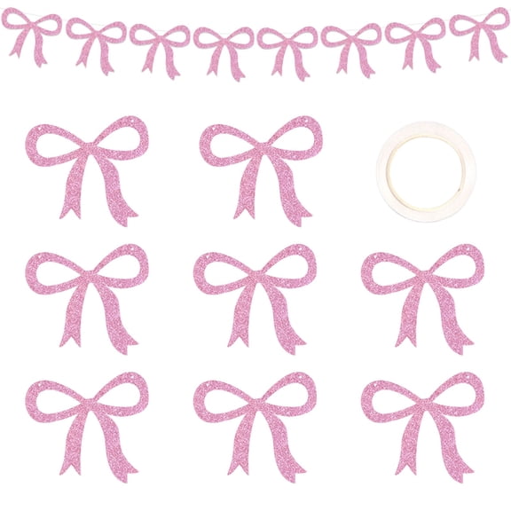 Bow Garlands Banners Decoration, Staron Shiny Color Pre-Made Bow Garland, Handcrafted Reusable Ribbon Decor for Birthday Bachelorette Party Wall Ceiling