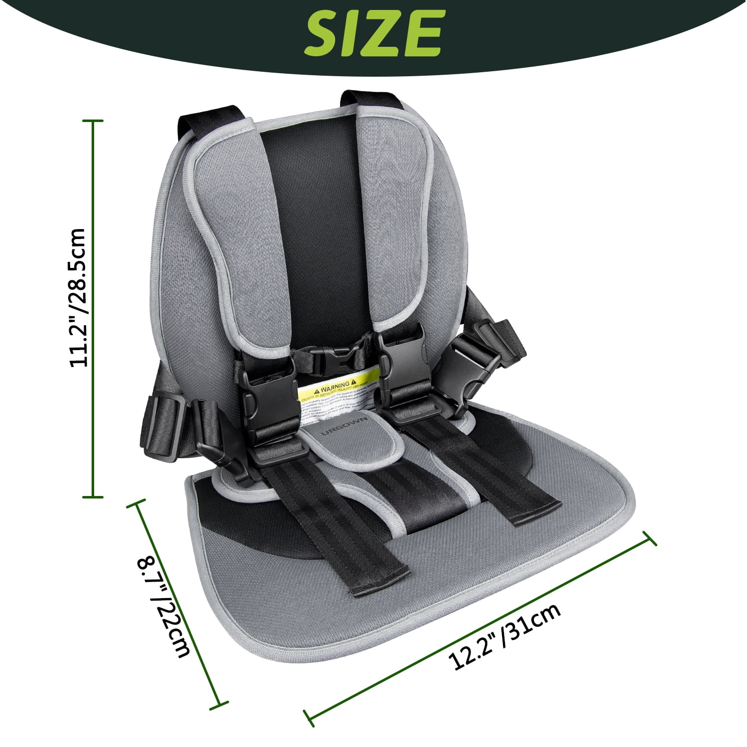 Golf Cart Seat Cushion/Positioner, 5-Point Adjustable Safety Harness, Gray