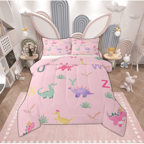 Manfei Cartoon Cute Dinosaur Bedding Comforter Set, Kawaii Monogrammed Twin Comforter Sets, Teens Boys Girls Kids Reversible Bedding Set, Microfiber Bedroom Decor, 2-Piece