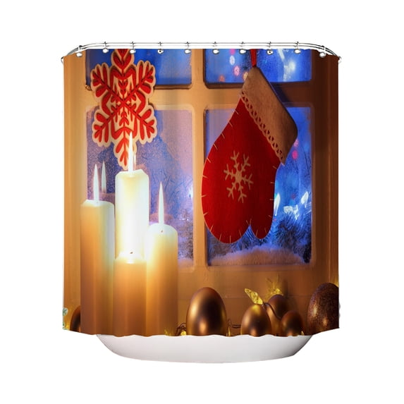 KOMOO 2.36inch 3D Christmas Printed Shower Curtain Waterproof Mildew-proof Bathroom Decor Hanging Curtains Santa-Element Shower Curtain