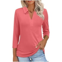 WMTBSRSW Womens V Neck Golf Shirts 3/4 Sleeve Collared Henley Tops Business Casual Summer Tops Trendy Loose Tunics
