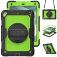 thumbnail image 1 of Case for iPad 6th / 5th Gen (2018 2017) / iPad Air 2 / iPad Pro 9.7 inch with Screen Protector, 360 Degree Rotating Kickstand Hand Strap Shockproof Cover with Shoulder Strap, Lime PC, 1 of 7