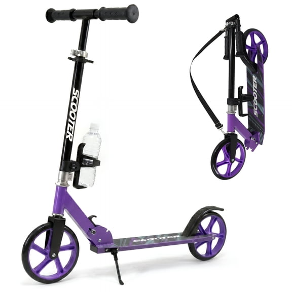 Kick Scooter for Ages 6 , Kids, Teens & Adults. Foldable Lightweight Scooter with 8 Inch Big Wheels, Cup Holder, Carry Strap, 3 Adjustable Levels, Max Load 240 LBS, Christmas birthday Gift for Childs