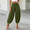 thumbnail image 2 of Lumtrix Cotton Linen Harem Pants Women Balloon Trouser Wide Leg Baggy Pants | Drawstring Elastic Waist Lantern Pants With Pockets Green XL, 2 of 7