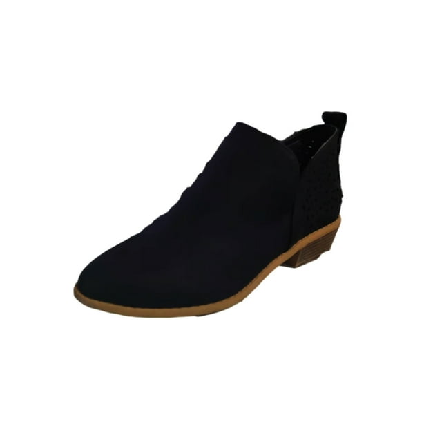 CEHVOM Women's Shoes Retro Solid Color Low Heel Hollow Out Fashion Short Leather Boots