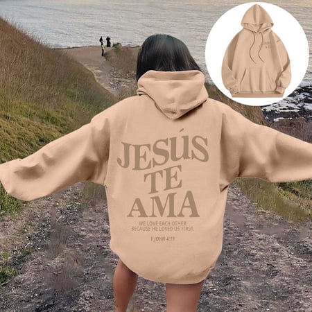 XINXIAOO Womens Hoodie Jesus Loves You Hoodie Graphic Letter Print Sweatshirt Oversized Pullovers for Women Fall Womens Clothes Womens Trendy Clothes