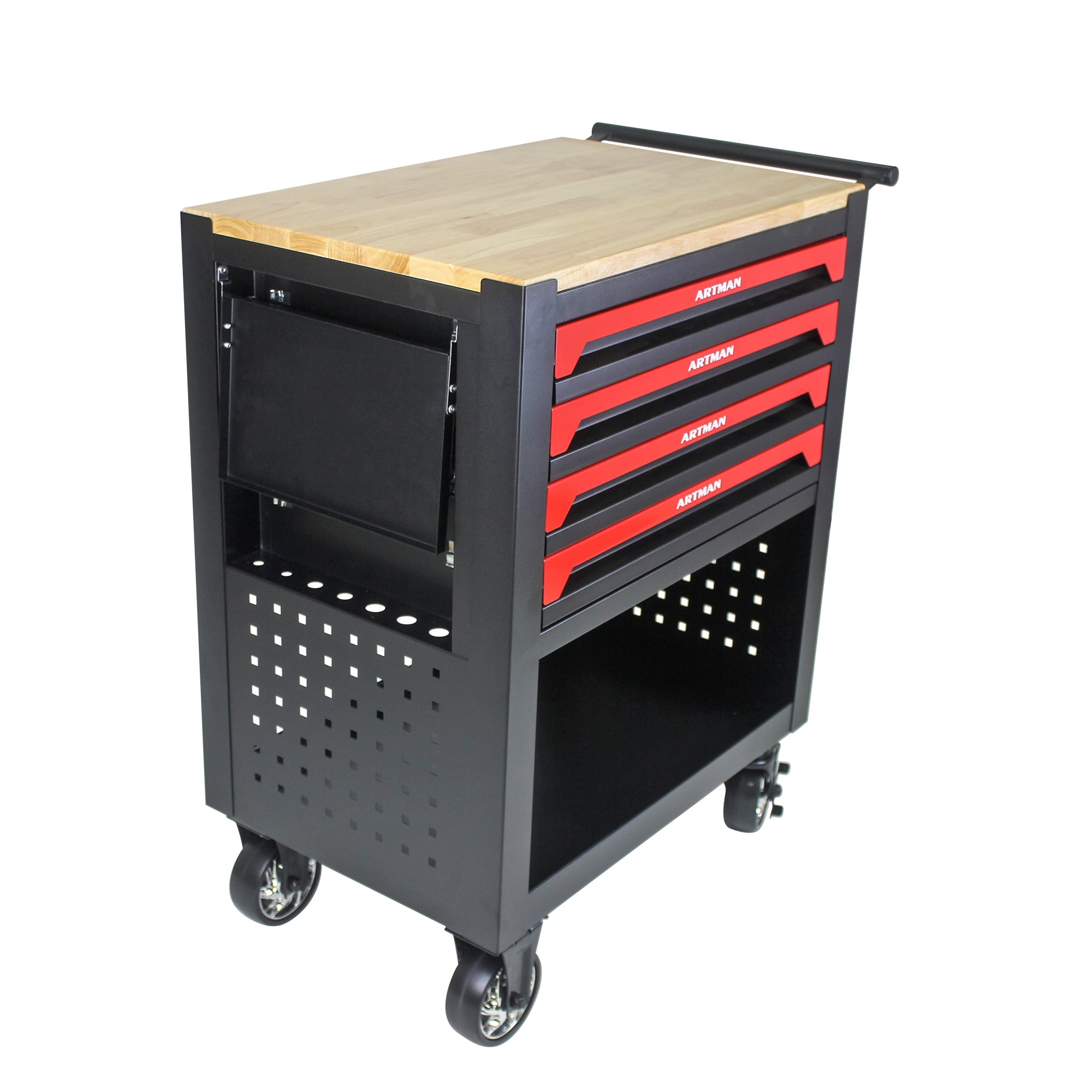 ARTMAN 4-Drawer Tool Cart with Wheels and Drawers ,Wood Top Tool Box Cart for Workshop Warehouse Garage